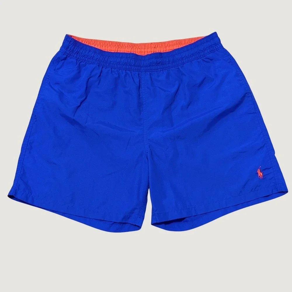 Polo Ralph Lauren Mens Royal Blue Orange Pony Swim Trunks Shorts Large Shorts